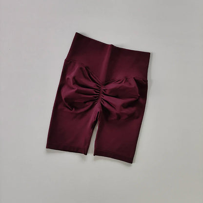 Pantalones cortos de yoga de cintura alta para mujer – Pantalones cortos deportivos fruncidos para realce de glúteos, para correr, gimnasio, fitness y control de abdomen