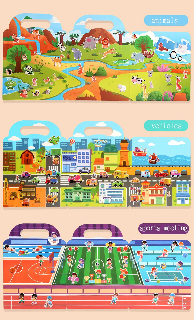Libro de pegatinas DIY para niños – Libro de actividades de pegatinas de escenas de burbujas reutilizables, juguete portátil y silencioso, manualidades creativas de aprendizaje de pegatinas de gelatina para niños