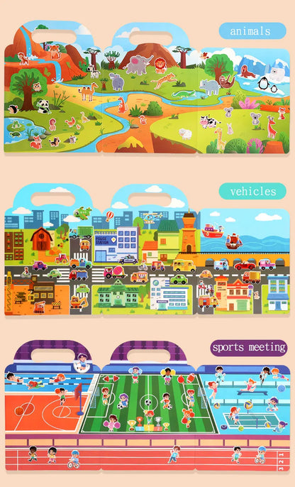 Libro de pegatinas DIY para niños – Libro de actividades de pegatinas de escenas de burbujas reutilizables, juguete portátil y silencioso, manualidades creativas de aprendizaje de pegatinas de gelatina para niños
