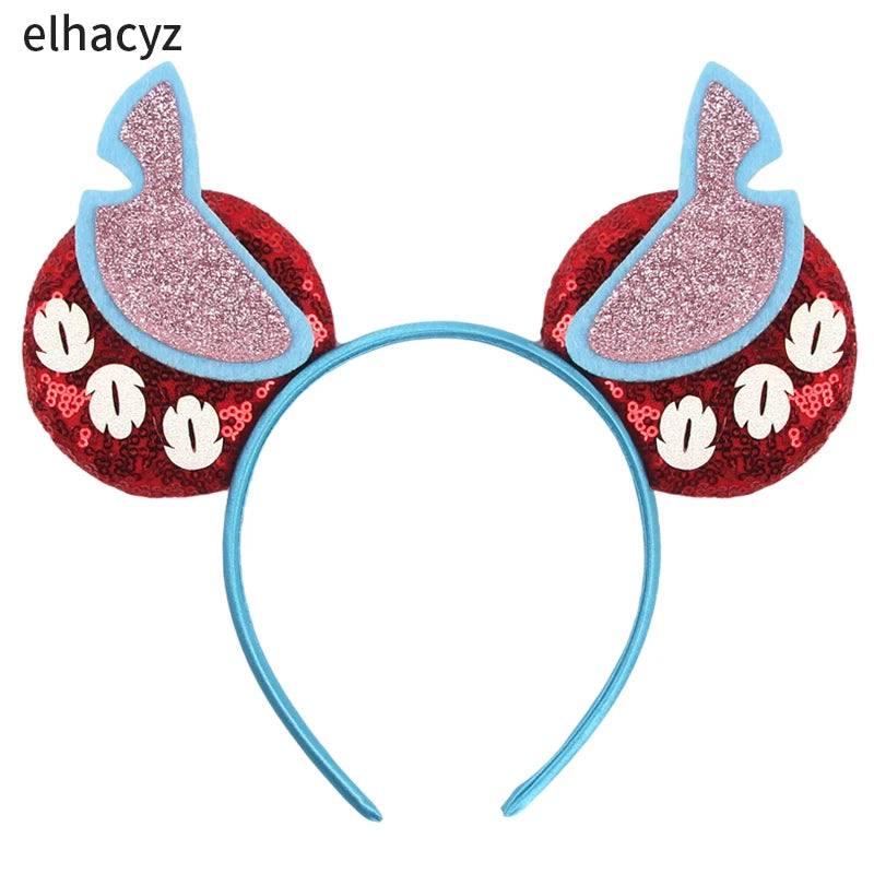 Diadema de orejas de Mickey Mouse de Lilo & Stitch – Lazo de lentejuelas de 5" Accesorio para el cabello de dibujos animados para mujeres y niñas | Diadema para fiestas y festivales