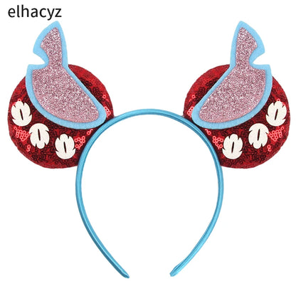 Diadema de orejas de Mickey Mouse de Lilo & Stitch – Lazo de lentejuelas de 5" Accesorio para el cabello de dibujos animados para mujeres y niñas | Diadema para fiestas y festivales