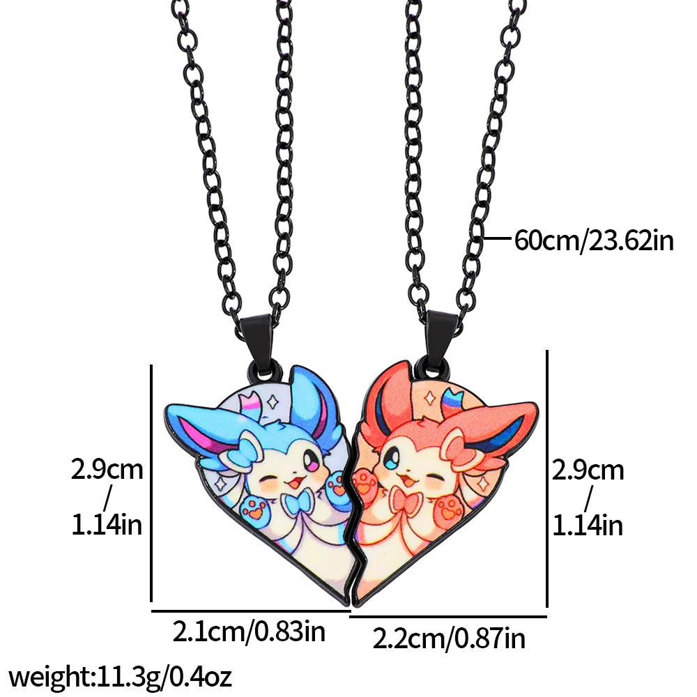 Collar de pareja de corazón roto de Pokémon Eevee – Regalo de joyería romántico de anime para mejores amigos (2 piezas)