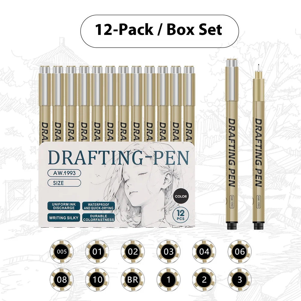Manga Black Fineliner Marker Set – 1/6/9/12PCS Fine Tip Drawing Pens for Sketching, Comics & Art