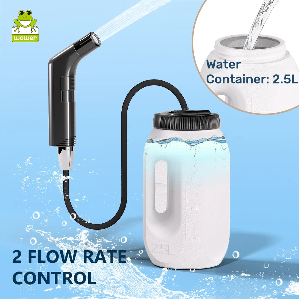Pulverizador de bidé eléctrico portátil de 2.5L – Bidé de viaje recargable para higiene personal con boquilla Shataf de mano para camping, baño y limpieza sobre la marcha