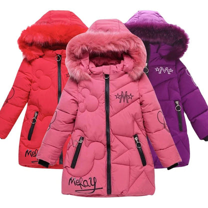 dsGirls Winter Jacket 3-12 Years, Thick Warm Hooded Coat with Zipper, Waterproof Autumn and Christmas Outerwear for Ki