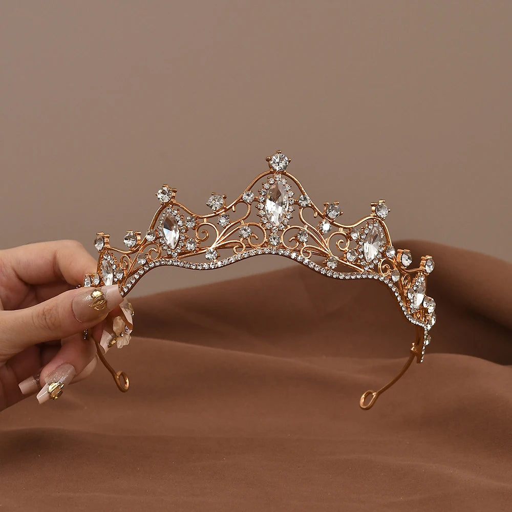 Vintage Baroque Crystal Queen Crown Tiara for Women – Rhinestone Bridal Wedding & Prom Hair Accessory
