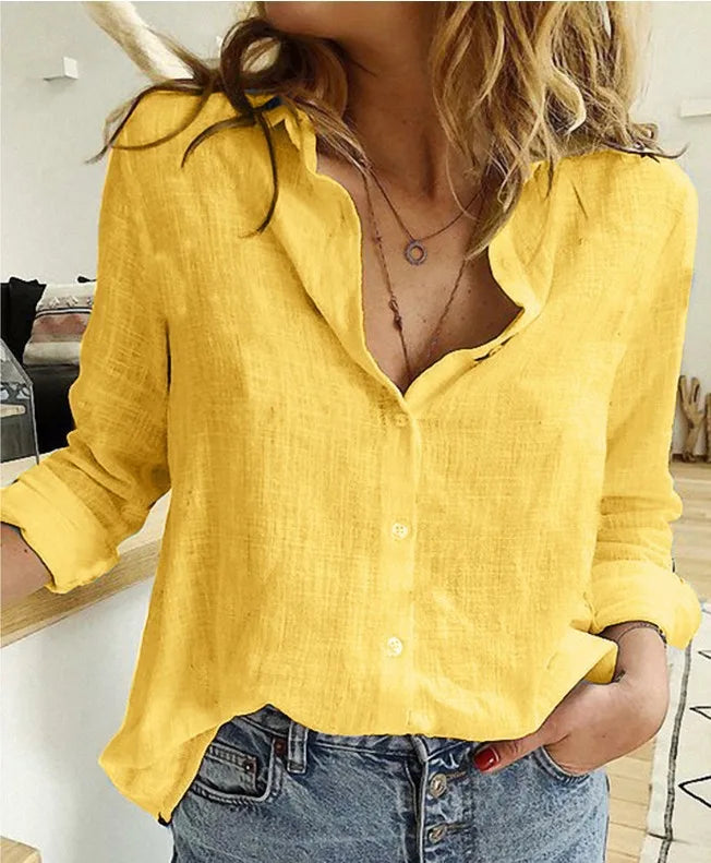 Women's Cotton Linen Oversized Shirt – Long Sleeve Button-Up Blouse, Casual Vintage Lapel Tunic & Y2K Streetwear Top
