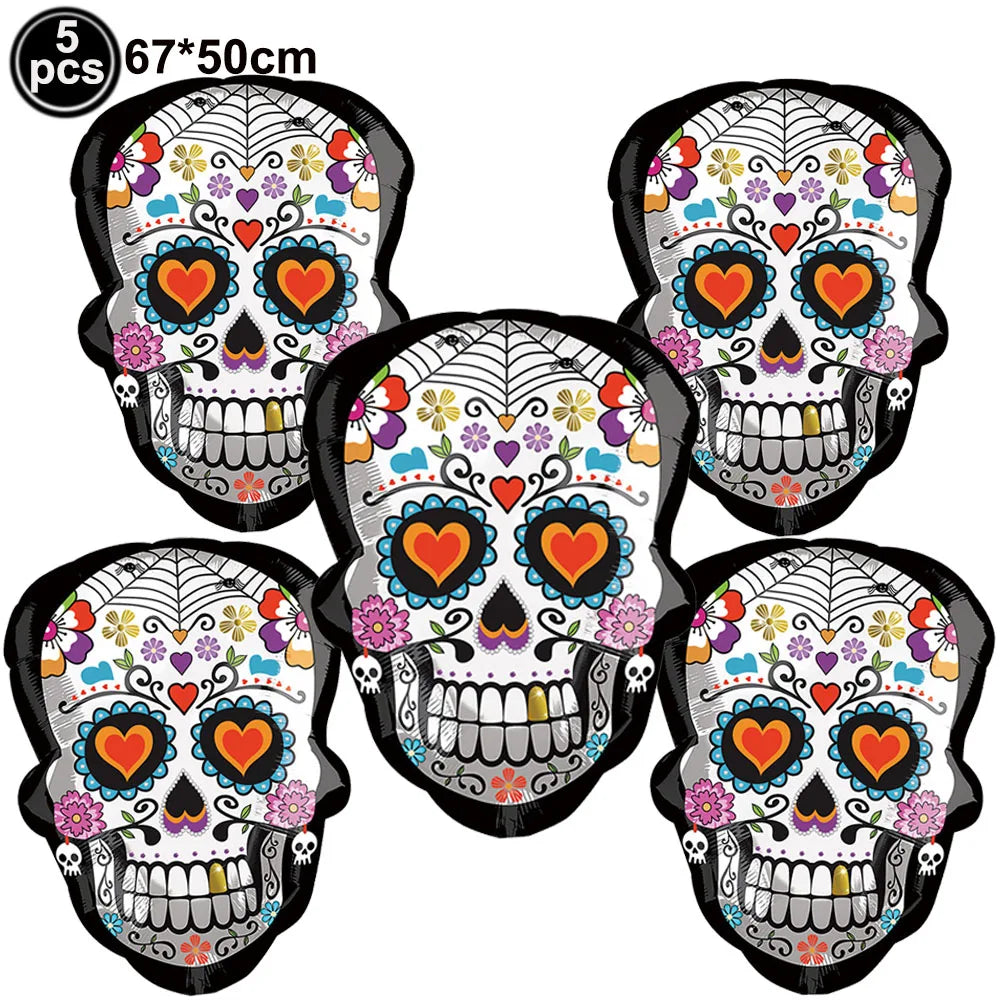 Large Halloween Standing Foil Balloons – Haunted House, Castle, Skull, Coffin & Witch Mylar Balloons for Halloween Party Decorations