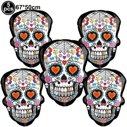 Large Halloween Standing Foil Balloons – Haunted House, Castle, Skull, Coffin & Witch Mylar Balloons for Halloween Party Decorations
