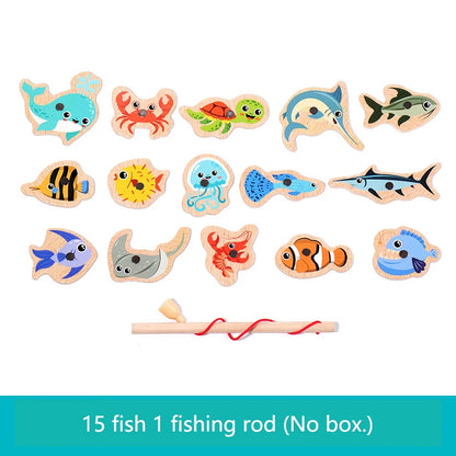 Jouet de Pêche Magnétique en Bois – Jeu d'Apprentissage Montessori sur la Vie Marine, Activité de Pêche Éducative Précoce pour Bébé, Jouet de Développement Cognitif Interactif Parent-Enfant pour Enfants