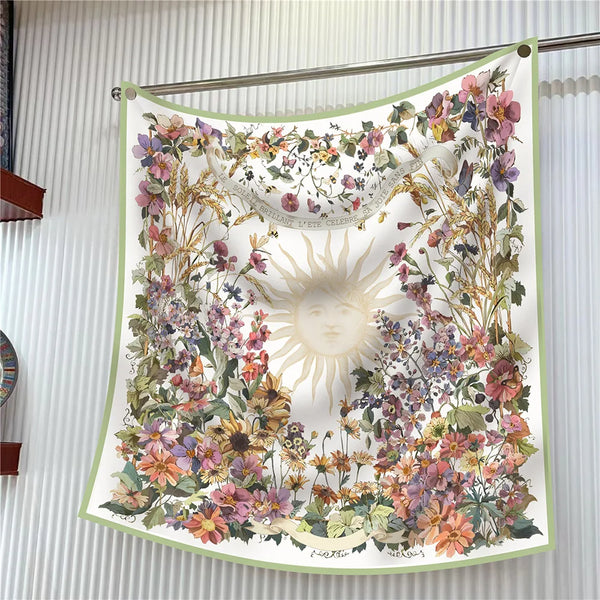 Women’s 90cm Square Silk Scarf Floral Twill Luxury Brand Bandana Shawl Hijab Foulard Neckerchief Head Scarf