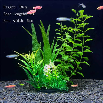 Artificial Underwater Aquarium Plants – Plastic Aquatic Fake Shrubs & Green Water Grass for Fish Tank Landscaping, Realistic Simulated Decor