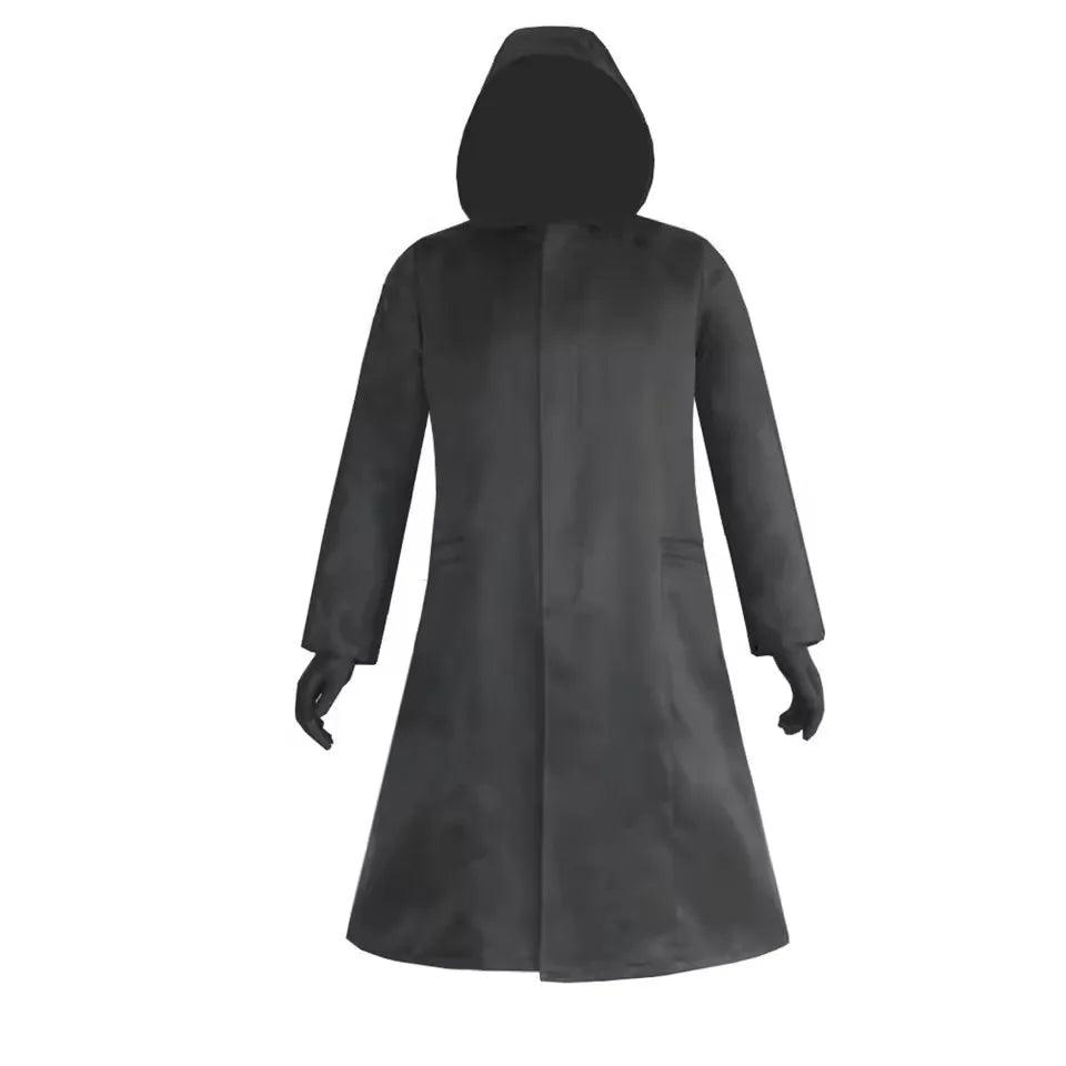 Korean Drama Game Inspired Cosplay Costume – Black Jumpsuit with Gloves, Triangle Mask Disguise & Medieval Coat Outfit for Carnival, Halloween & Party Roleplay