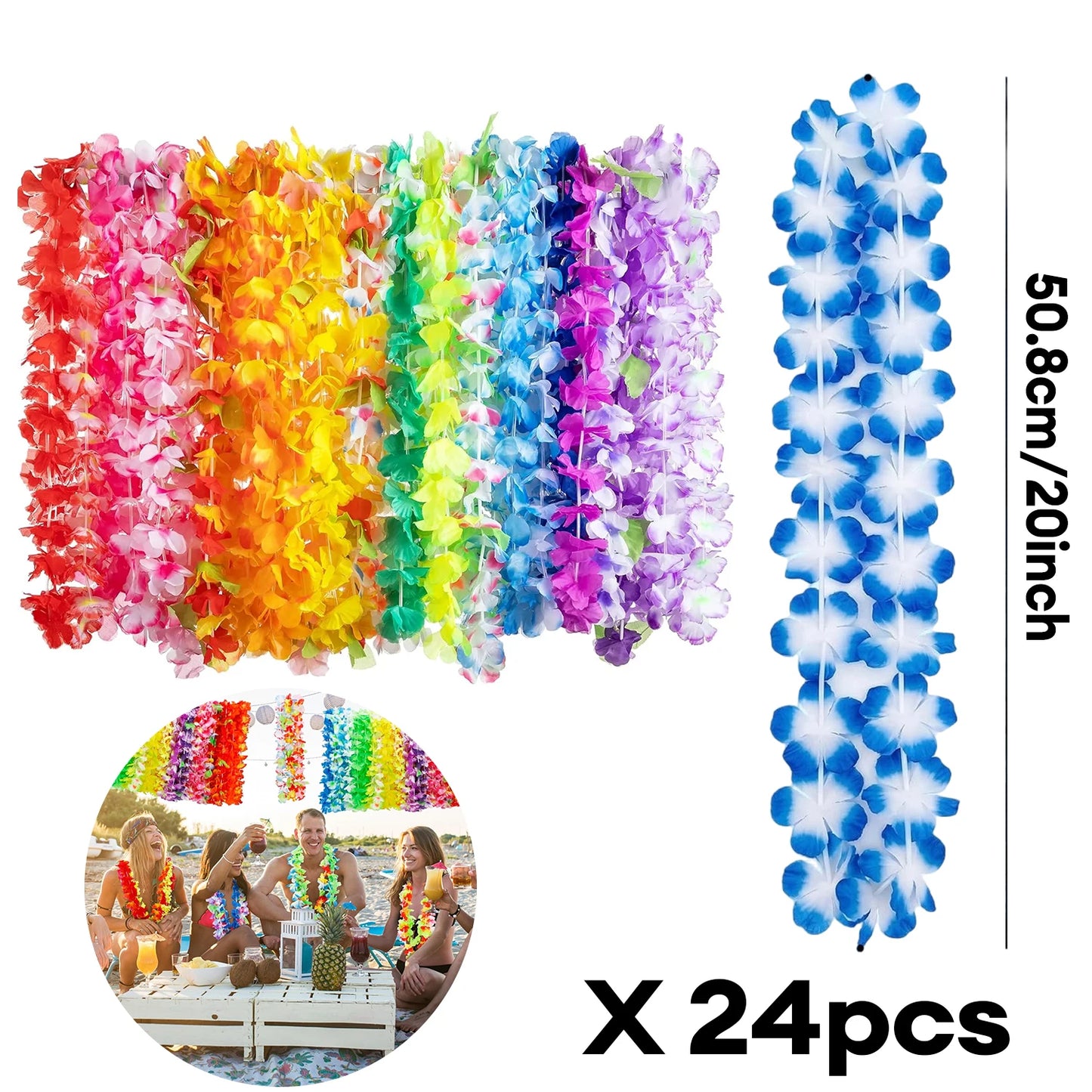 Hawaiian Luau Party Decorations Set – Tropical Beach-Themed Party Supplies with Grass Table Skirt & Hibiscus Flowers for Celebrations