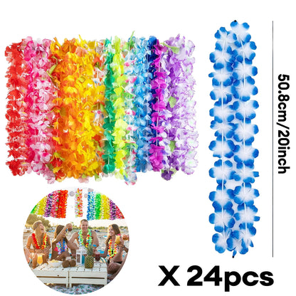 Hawaiian Luau Party Decorations Set – Tropical Beach-Themed Party Supplies with Grass Table Skirt & Hibiscus Flowers for Celebrations