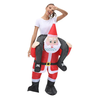 Adult Inflatable Riding Santa Claus Costume, Funny Christmas Mascot Outfit for Men and Women, Halloween Party Cosplay, Xmas Fancy Dress and Holiday Role Play