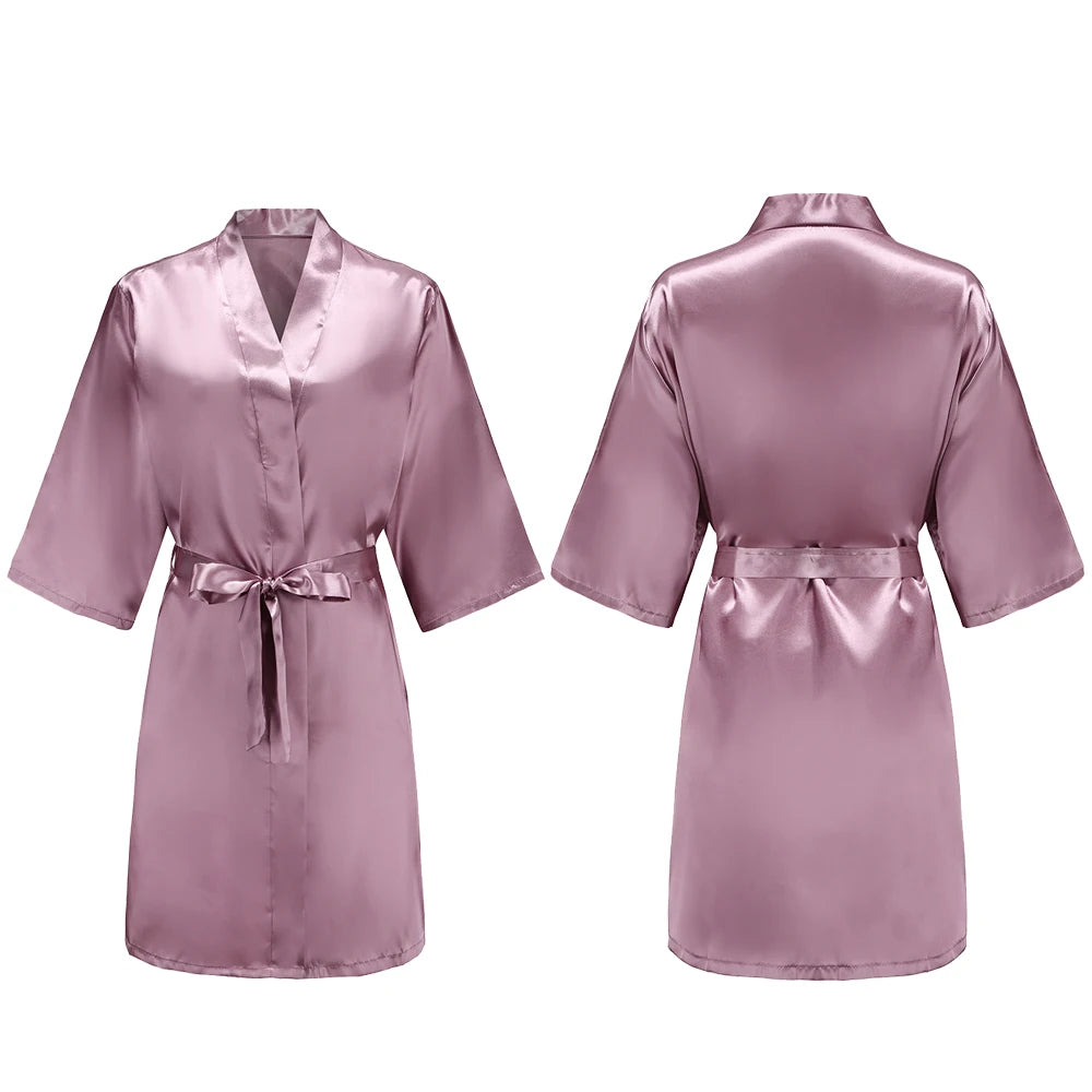 Bata de satén para mujer – Batín sedoso corto para dama de honor para la novia y fiesta de bodas | Kimono elegante para dormir