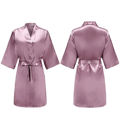 Bata de satén para mujer – Batín sedoso corto para dama de honor para la novia y fiesta de bodas | Kimono elegante para dormir