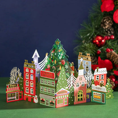 3D Christmas Greeting Card – Hot Stamped Laser Engraved Pop-Up Paper Card for Xmas, New Year, Thank You & Friends