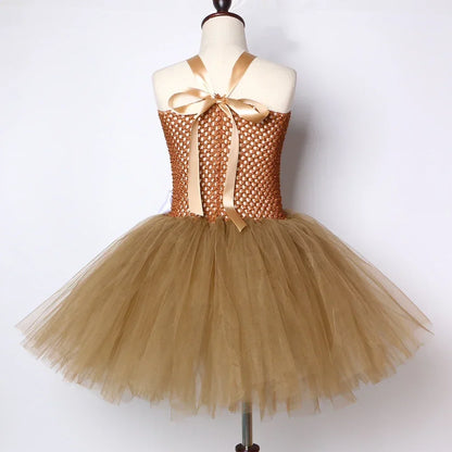 HJTT Girls' Gingerbread Man Christmas Costume Dress, Brown Tulle Tutu Outfit for Kids, Cute Xmas Carnival Party Dress-Up Clothes for Holiday Celebrations and Cosplay