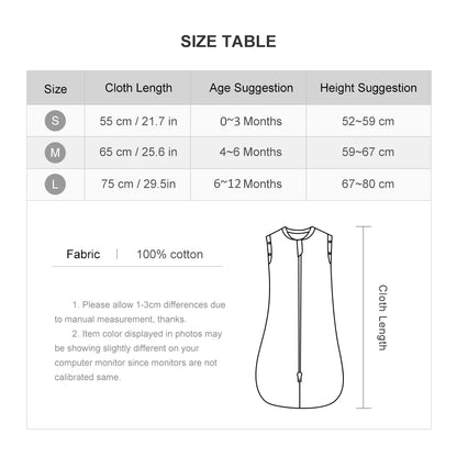 Gigoteuse Bébé 100 % Coton – Doux Sac de Couchage sans Manches pour Nouveau-né avec Fermeture Éclair Bidirectionnelle pour l'Été et les Changements de Couches Faciles