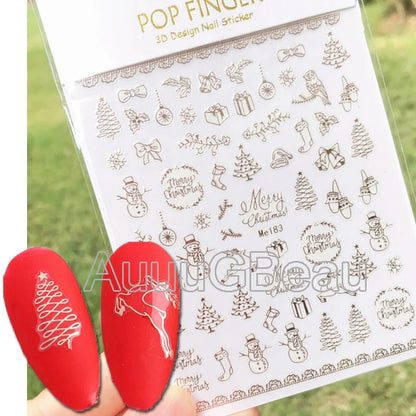 3D Christmas Nail Art Stickers – Snowflake & Winter Tree Nail Decals for Nail Tips Decoration
