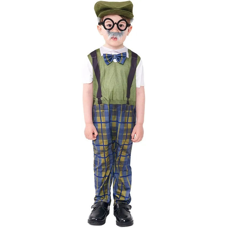 Halloween Children’s Cosplay Costumes – Grandpa & Centenarian Character Performance Wear for Kids Dress-Up & Stage Play