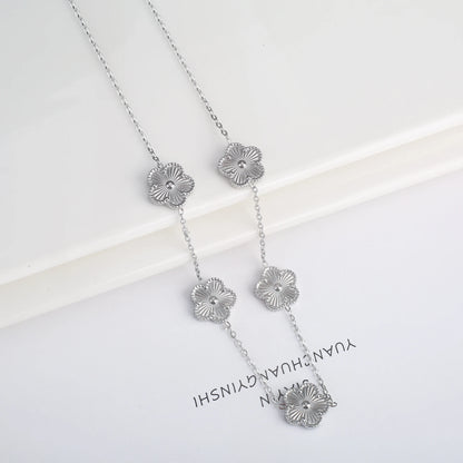 Stainless Steel Five Leaf Flower Clover Bracelet for Women Girls Adjustable Laser Petal Classic Brand Jewelry Gift