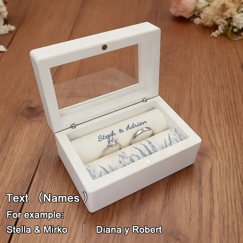 Anillo de Boda Personalizado con Nombre Grabado - Estuche Premium para Anillos para Ceremonia de Boda, Pedida de Mano y Regalos de Compromiso
