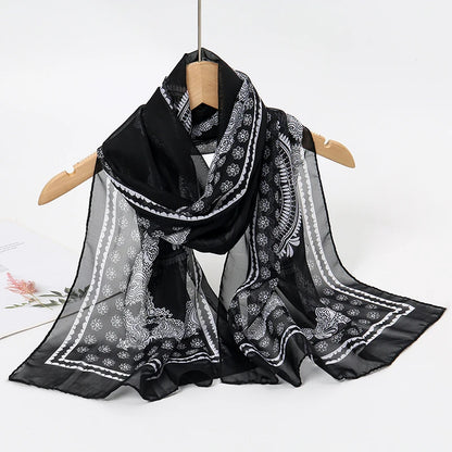 Women's Printed Chiffon Scarf Shawl – Lightweight Silk-Feel Long Wrap for Beach, Travel & Outdoor Wear, Fashion Headband Accessory