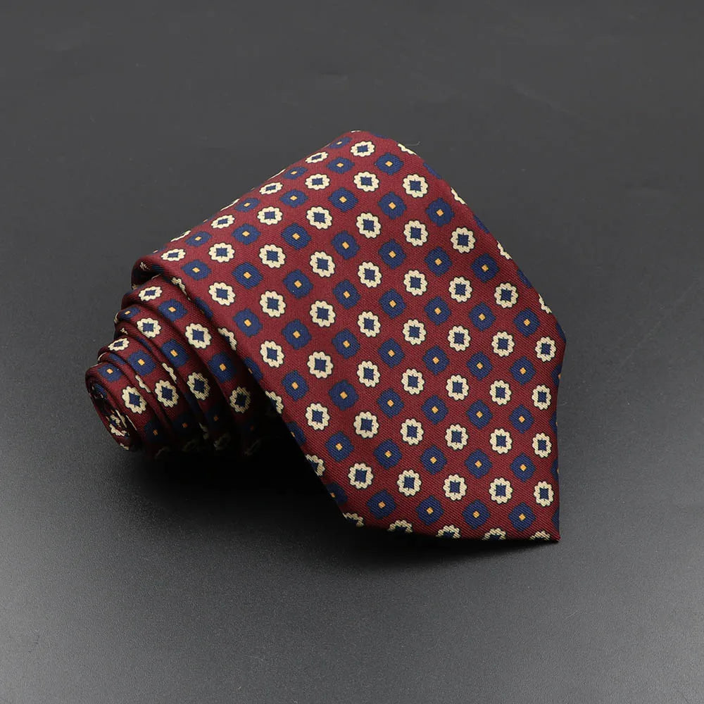 Men's 7.5cm Soft Silk Necktie – Floral & Dot Pattern Tie for Weddings, Business, Parties & Formal Wear