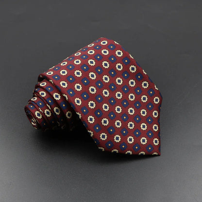 Men's 7.5cm Soft Silk Necktie – Floral & Dot Pattern Tie for Weddings, Business, Parties & Formal Wear