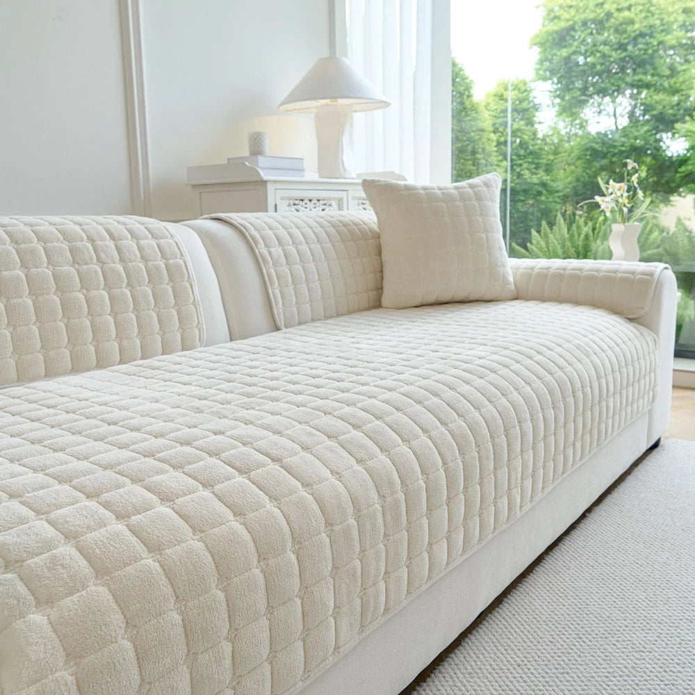 Soft Flannel Non-Slip Sofa Cover – Quilted Furniture Protector for Couch & Living Room Sofa, Warm 1-Seat Cushion Cover