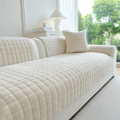 Soft Flannel Non-Slip Sofa Cover – Quilted Furniture Protector for Couch & Living Room Sofa, Warm 1-Seat Cushion Cover