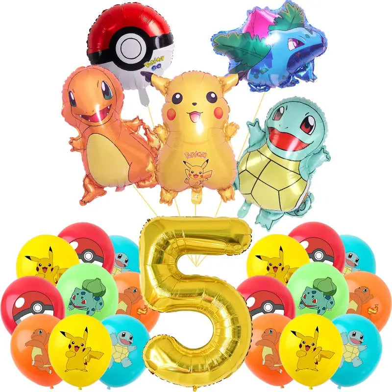 Pokémon Theme Birthday Party Decorations – Cartoon Pokémon Go Tableware Set (Cups, Plates & Pikachu Balloons) for Baby Shower & Party Favors