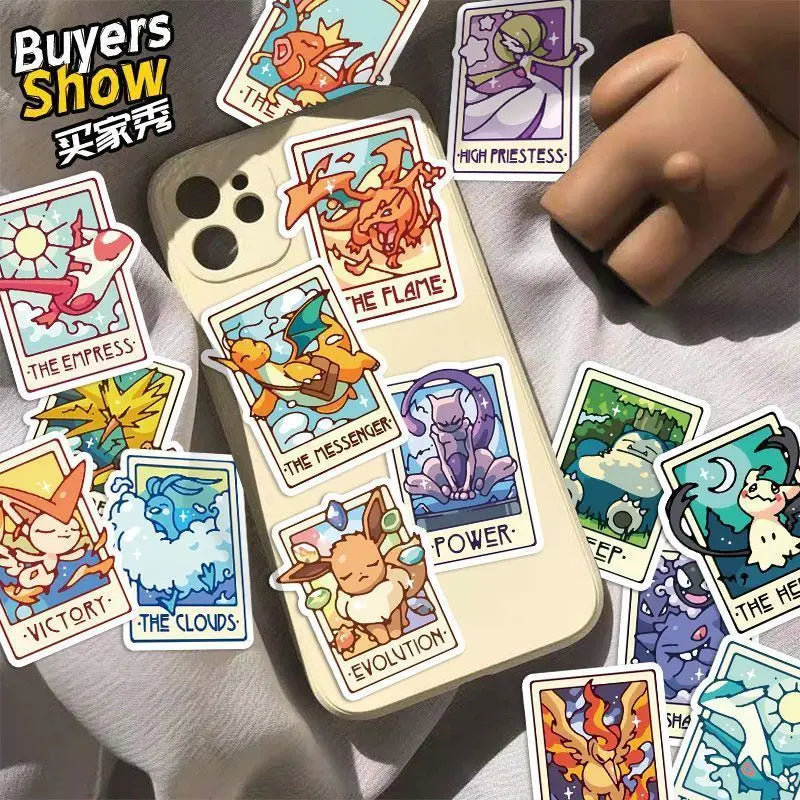 60PCS Pokémon Tarot Card Stickers – Waterproof Cute Cartoon Decals for Phone, Laptop & Notebook