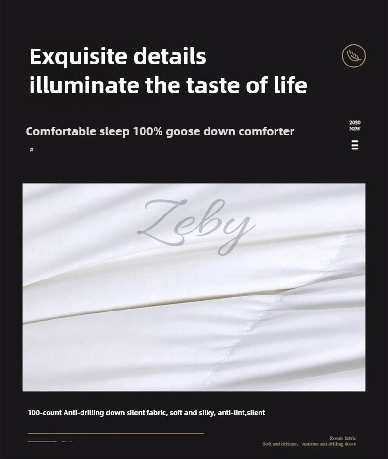Edredón de lujo 100% plumón de ganso blanco – Duvet ligero y cálido de invierno con diseño plisado