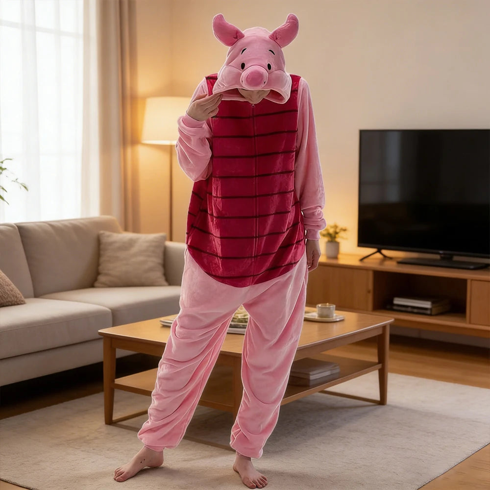Cute Pig Animal Pajamas Onesie – Kawaii Cartoon Hoodie Jumpsuit, Soft Warm Cosplay Sleepwear for Home, Lounging & Parties