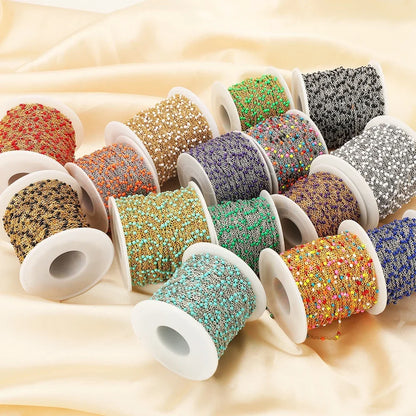 Cadena de eslabones de cuentas de esmalte dorado de acero inoxidable de 2M – Cadena DIY de aceite de goteo para collares, pulseras y suministros de fabricación de joyas