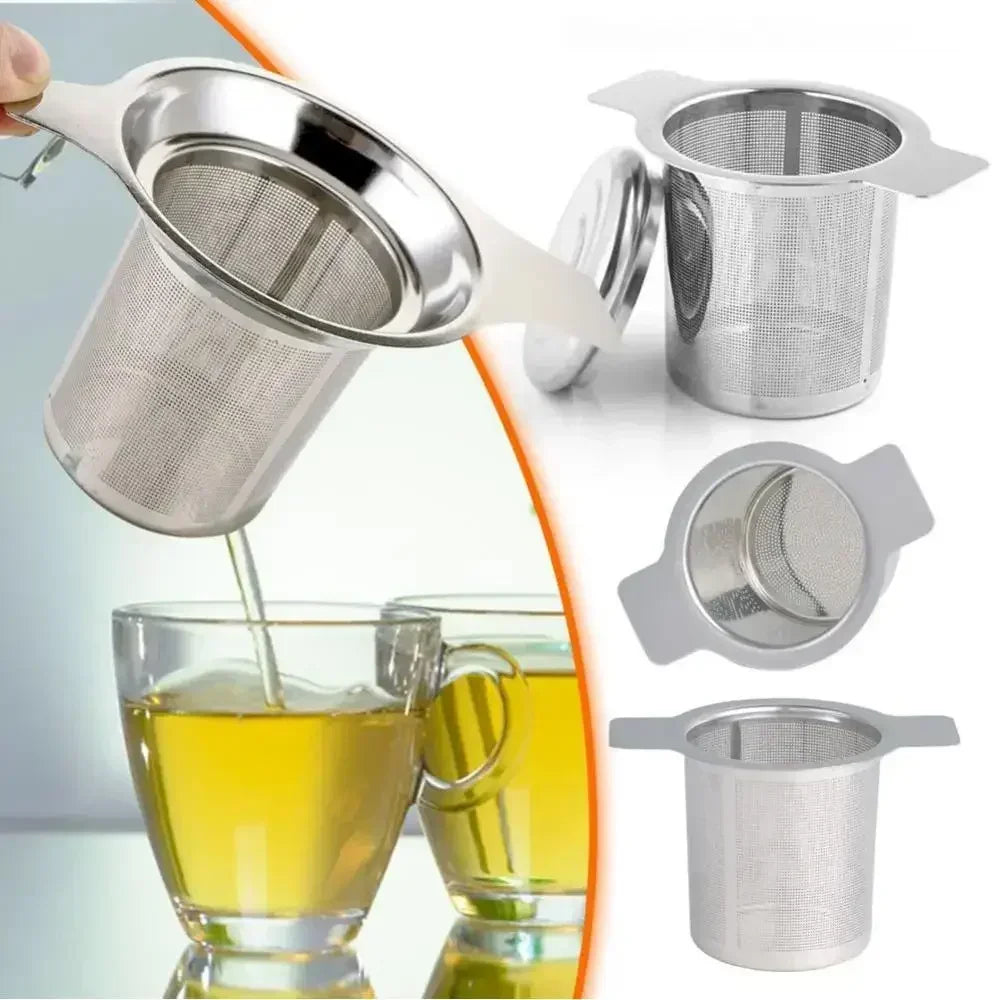 Colador de té de acero inoxidable – Filtro de té de hoja suelta de malla fina con tapa para tazas y tarros