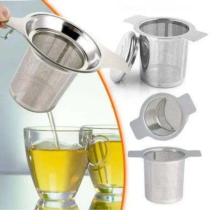 Colador de té de acero inoxidable – Filtro de té de hoja suelta de malla fina con tapa para tazas y tarros