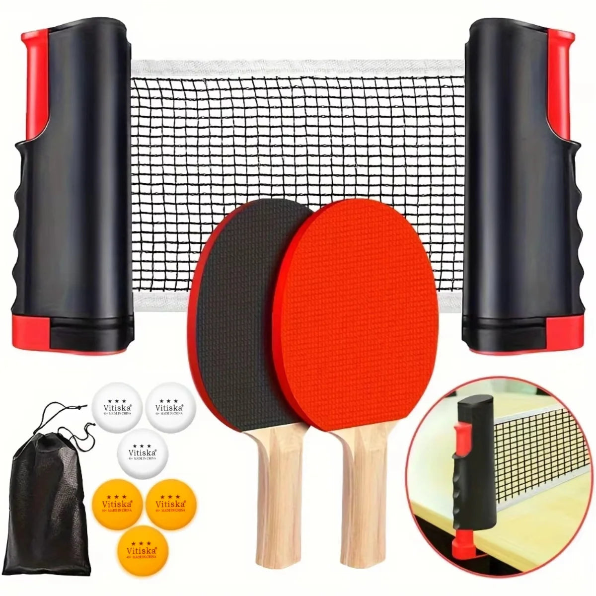 Portable Table Tennis Set – Ping Pong Paddle Set with Retractable Net, Carry Bag & 40+ Balls for Indoor/Outdoor Games Gift