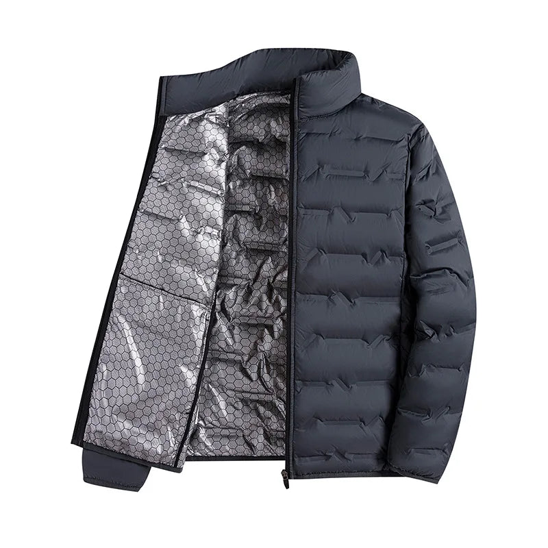 2025 Graphene Self-heating Down Jacket Men Solid Windproof Pleated Down Jackets Stand Collar Classical Warm Winter Jackets Male