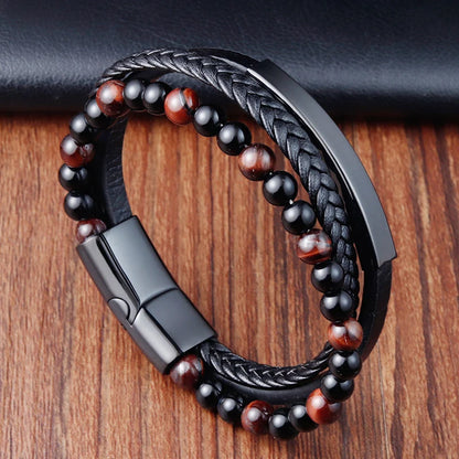 Braided Leather Rope Bracelet – Genuine Leather Bracelet with Stainless Steel Magnetic Clasp for Men & Women | Fashion Jewelry Gift
