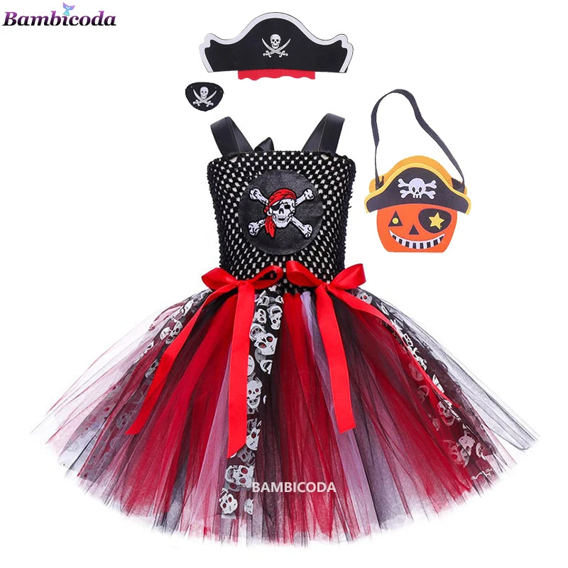 Girls Pirate Costume Dress – Fancy Cosplay Outfit for Halloween, Carnival & Party Dress-Up, Ages 3–10Y
