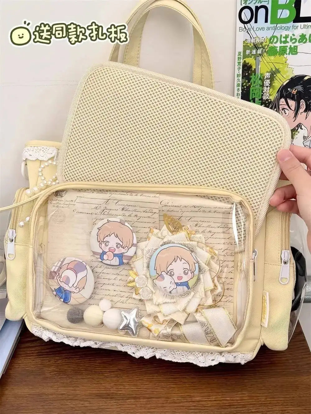 Bolsa Ita Japonesa Y2K para Mujer – Bonito Bolso de Hombro Transparente Lolita, Bolso Cruzado Grande de Exhibición DIY, Cartera de Moda Kawaii para la Escuela, Viajes y Uso Diario