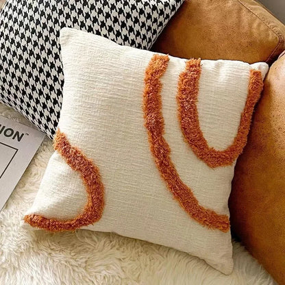 Boho Embroidered Throw Pillow Cover - Geometric Tassel Cushion Cover for Sofa, Living Room & Home Decor