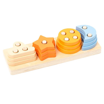 Montessori Wooden Building Blocks Color & Shape Matching Puzzle Educational Toy for Kids