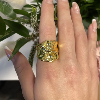 Bague creuse ajustable plaquée or 18 carats - Bague de mode minimaliste en acier inoxydable pour femme