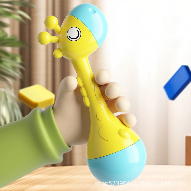 Hochet Girafe – Hochet Musical Sensoriel pour Nouveau-Né (0-12 Mois), Jouet de Dentition pour Bébé, Hochet Musical en Forme de Marteau de Sable pour le Développement et l'Éveil de Bébé